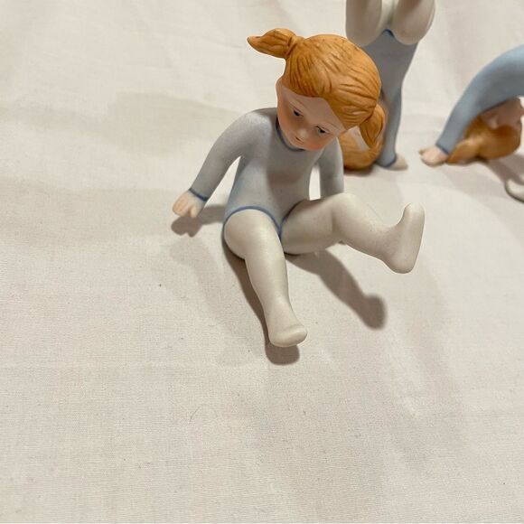 Ron Gordon Little somersaulting girl in blue leotard porcelain gymnast statues - Picture 10 of 13